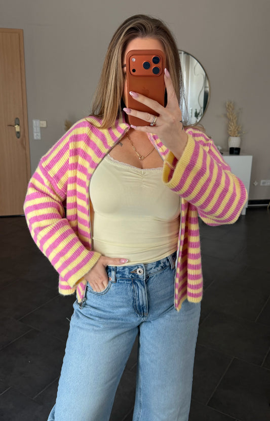 Candy Stripe Cardigan - Pink