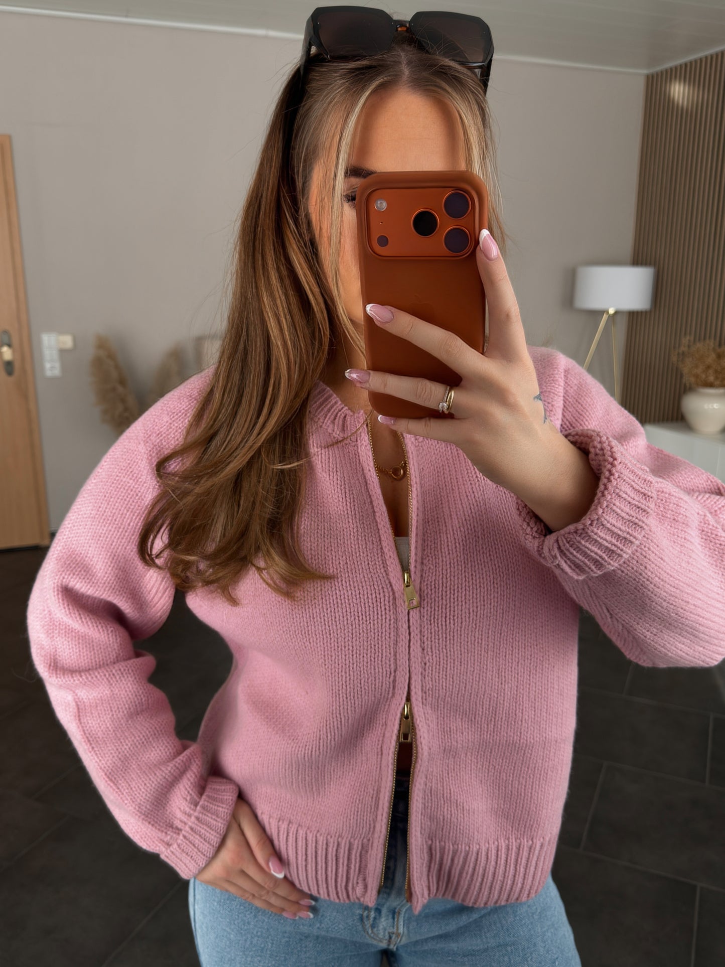 Golden Zip Cardigan - Rosé