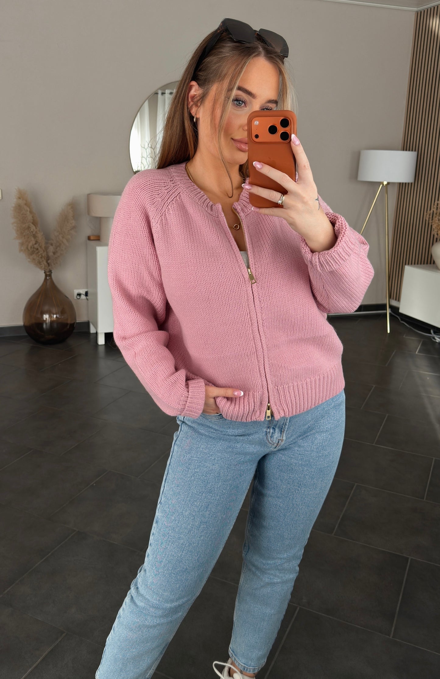 Golden Zip Cardigan - Rosé