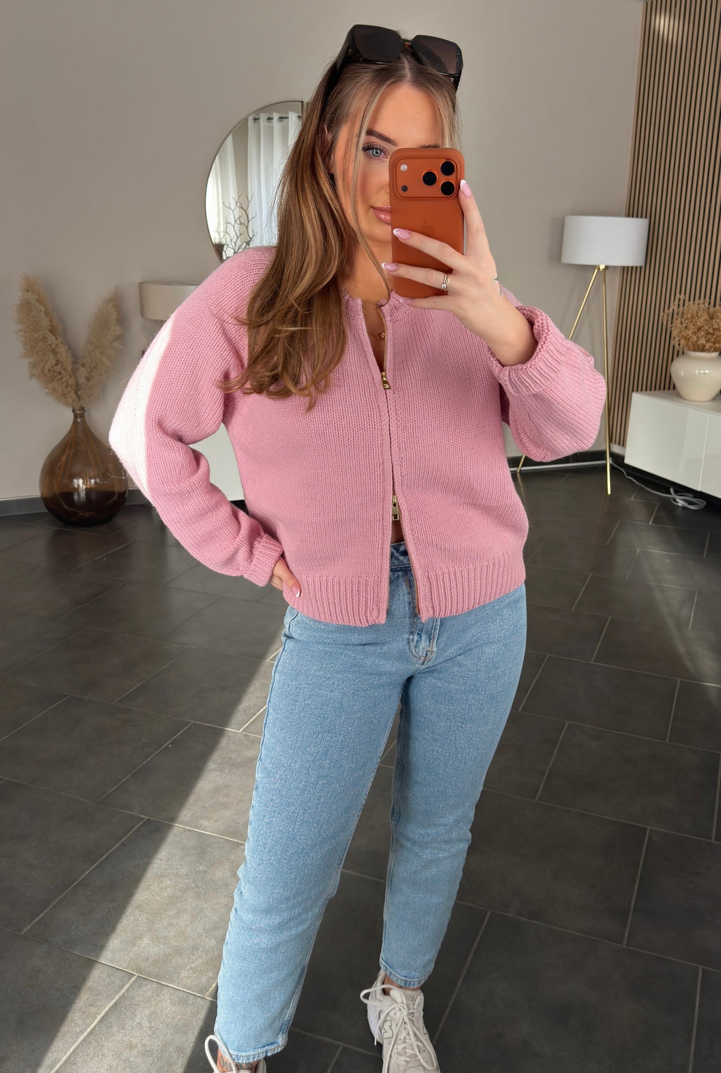 Golden Zip Cardigan - Rosé