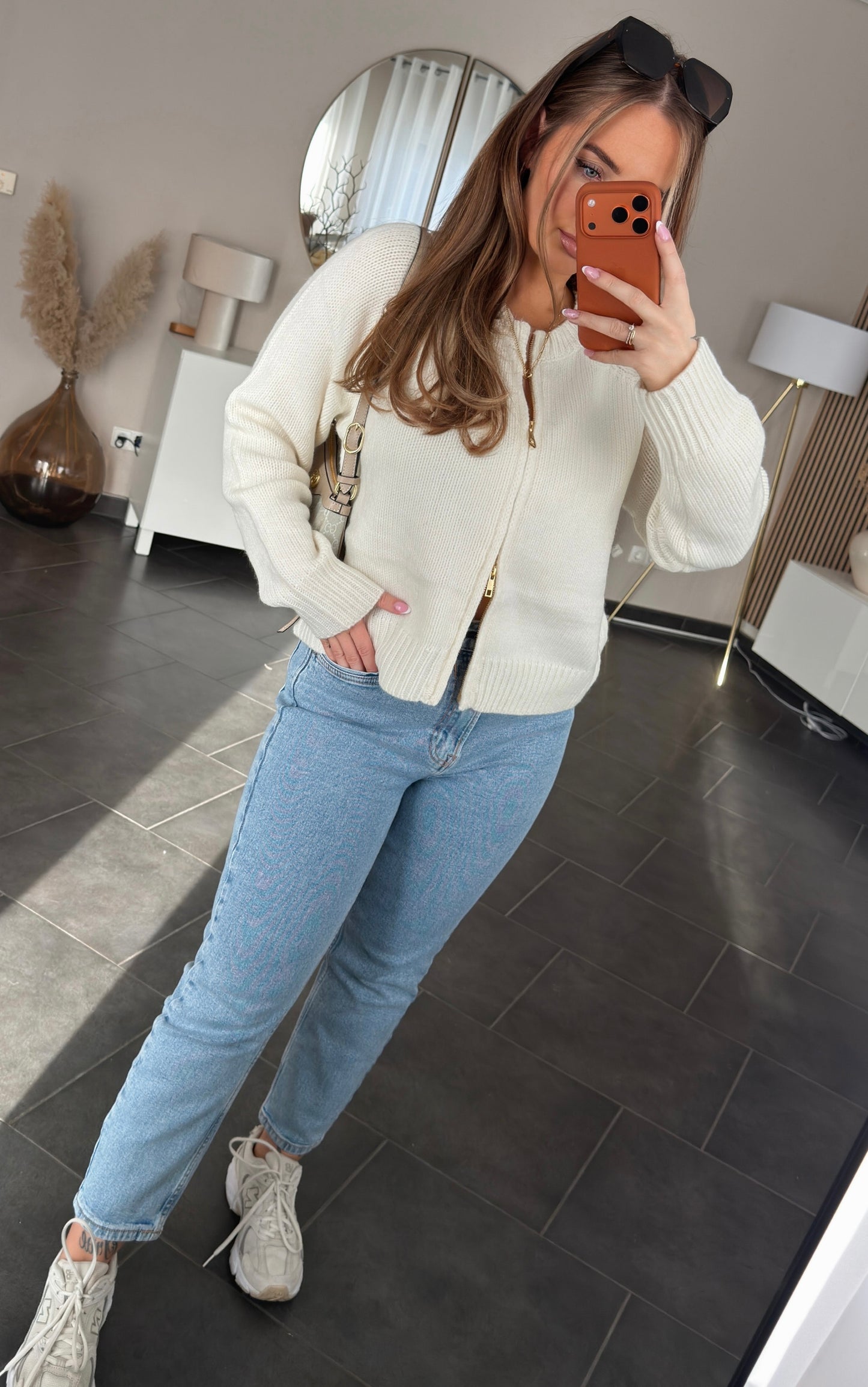 Golden Zip Cardigan - Off-White