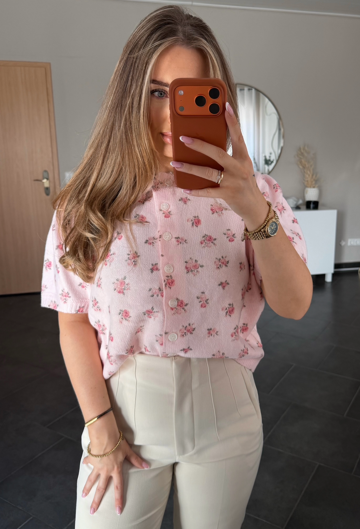 Floral Knit Cardigan - Rosé